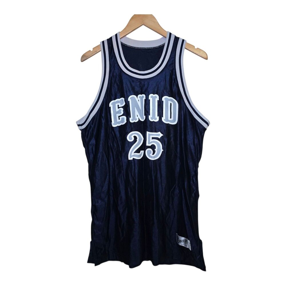 Vintage Powers Men’s Size 46 Enid Outlaws #25 Basketball Jersey Navy Blue TBL